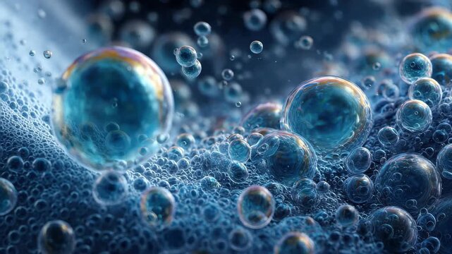 Bubbles float in water creating a visual pattern full of detail and clarity in a high quality microstock 4k video