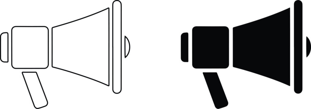 Two different colored megaphone icons one filled and one outlined for communication and announcement purposes online  simple design elements