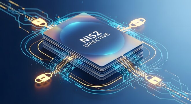 The European Union's NIS2 law is strengthening cybersecurity across member states. Conceptual illustration of digital protection and compliance standards on a c