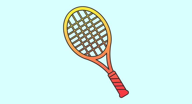 Vibrant gradient tennis racket cartoon illustration on a light blue background, perfect for sports