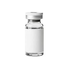 Empty medical glass vial with white label isolated on transparent background