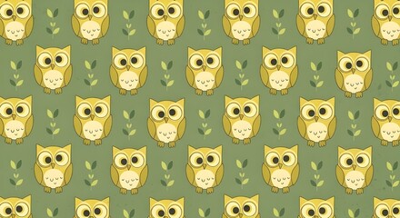 Obraz premium seamless pattern with yellow owls on green background