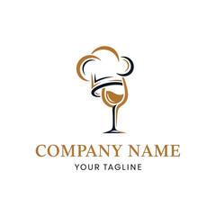 Obraz premium Elegant Chef Hat and Wine Glass Logo Design.