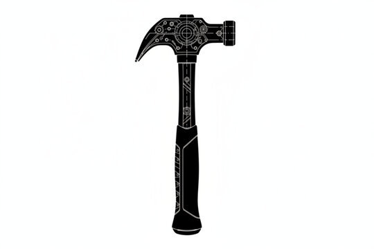 Hammer in Detailed Silhouette: A high-contrast monochrome image of a sturdy hammer, intricately detailed and ready for any construction task. The tool is rendered in a striking silhouette.