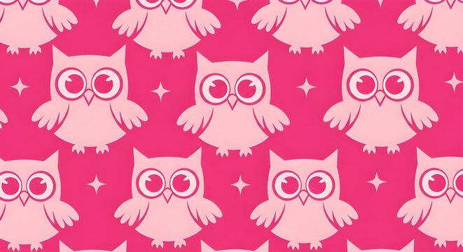 seamless pattern with light pink owls on hot pink background