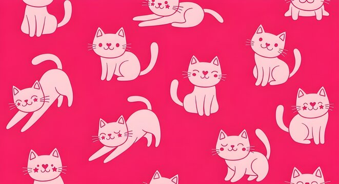 seamless pattern with cats on hot pink background