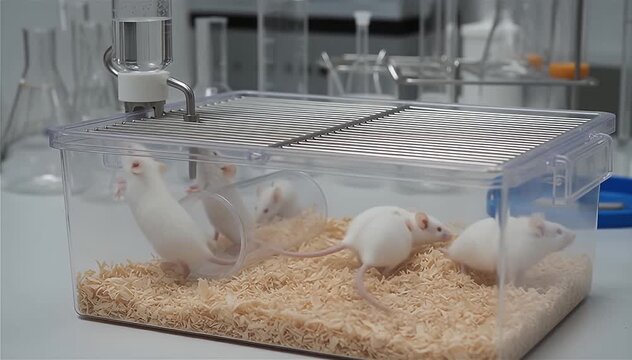 Laboratory mouses in the Plastic Cage.
