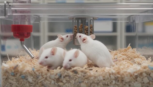 Laboratory mouses in the Plastic Cage.
