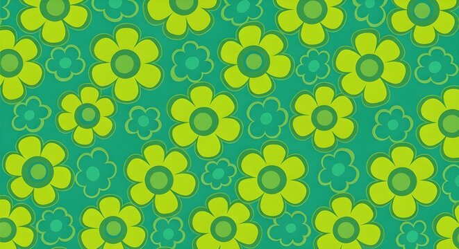 seamless pattern with light green flowers on teal green background