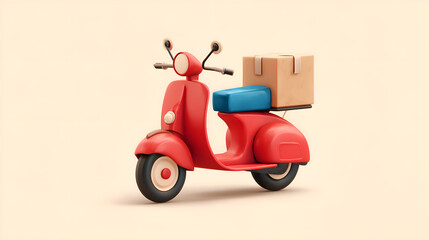 Obraz premium Red delivery scooter transporting cardboard package shipping box
