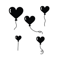 Black Heart Balloon Illustration  Minimal Love and Romance Icon