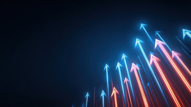 Rising Arrows: Dynamic arrows ascend, symbolizing growth and progress against a deep, vibrant backdrop, inviting viewers to envision a future of advancement.