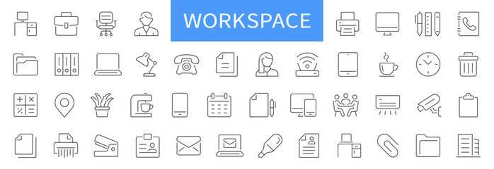 Naklejka na ściany i meble Workspace thin line icons set. Editable Stroke. Vector