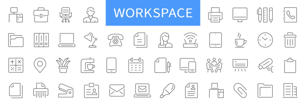 Workspace thin line icons set. Editable Stroke. Vector