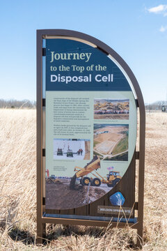 Weldon Spring, Missouri, US - March, 17, 2023: Information sign near the Weldon Spring containment cell facility parking lot