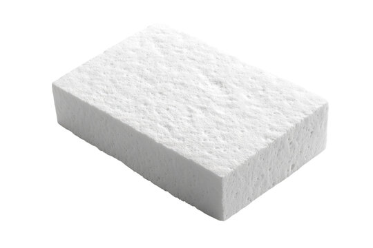 A simple white rectangular block of foam resting on a flat surface