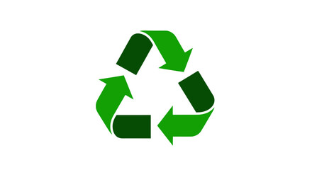 Obraz premium Green triangular recycle icon with three arrows isolated on white background for environmental and sustainability concepts.