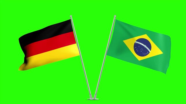 Brazil and Germany Waving Flags Animation, Two Standing National Flags Loop