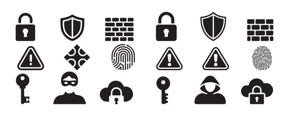 Cloud network security and biometric firewall icon set. vector illustration eps 10