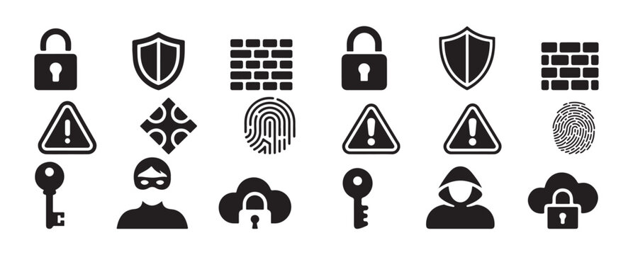 Cloud network security and biometric firewall icon set. vector illustration eps 10