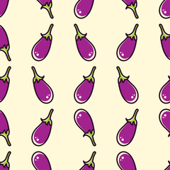 Seamless pattern with ripe eggplants. Vector illustration with eggplant. Autumn pattern with harvest