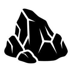 Minimalist black rock silhouette icon representing a mountain peak or stone formation, isolated on a white background for graphic design, logo use, and clean bold geometric branding.