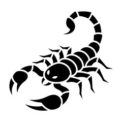 Stylized Black Scorpion Vector Illustration Featuring a Curved Stinger Tail and Sharp Claws Isolated on a White Background, Minimalist Tribal Tattoo Design Representing Power, Danger, and Resilience.