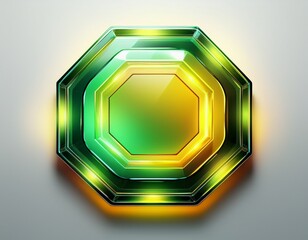 an image of a sleek neon octagon with alternating green and yellow shades on a clean white background