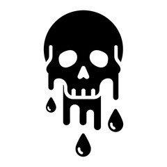 Black Melting Skull Icon with Dripping Liquid and Droplets Isolated on White Background, Minimalist Vector Illustration for Gothic Streetwear, Toxic Waste, and Horror Graphic Design Concepts