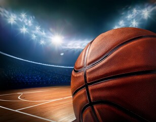 close up of basketball ball on a large court arena floor basketball stadium world basketball day