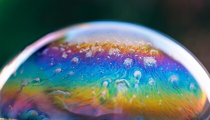 closeup of bubble in soap with iridescent colours and soft focus