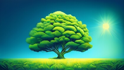 green tree against bright blue