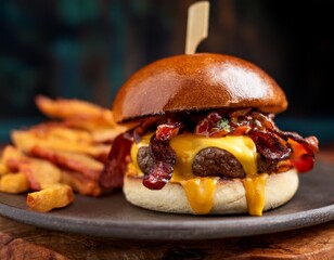 a juicy beef slider perfectly grilled and served in a soft brioche bun topped with crispy bacon melted cheddar and smoky bbq sauce the ideal handheld street food