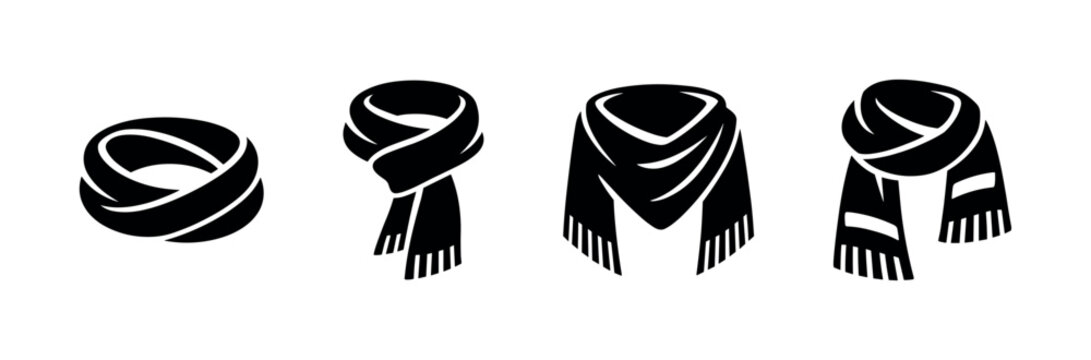 Set of black scarf silhouettes, flat vector illustration