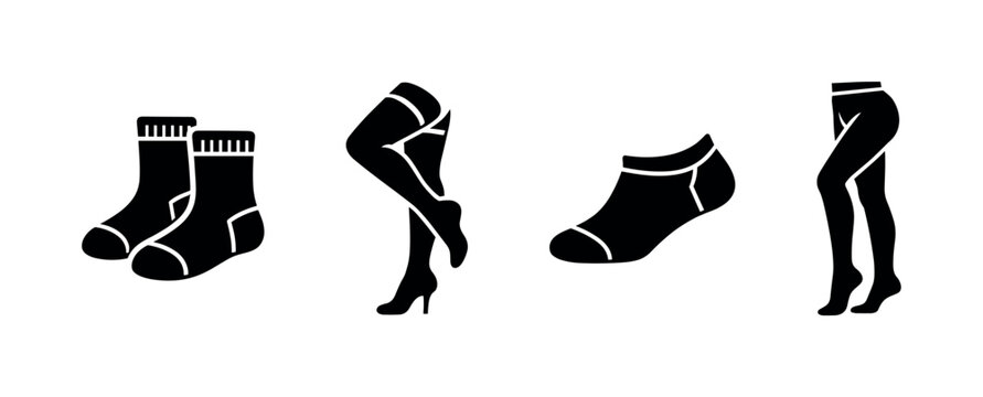 Variety of socks and stockings silhouettes, flat vector illustration