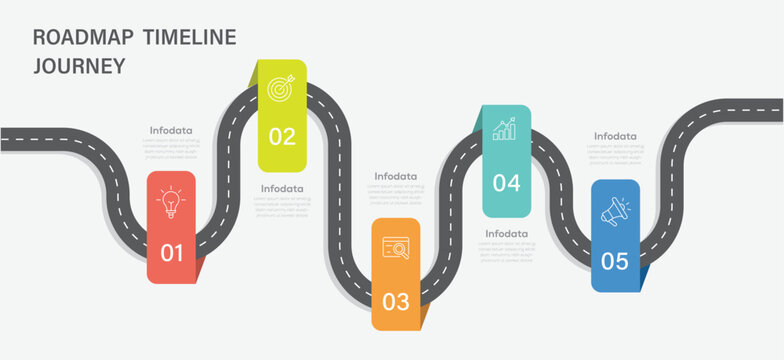 Business road map timeline infographic design with 5 steps. 