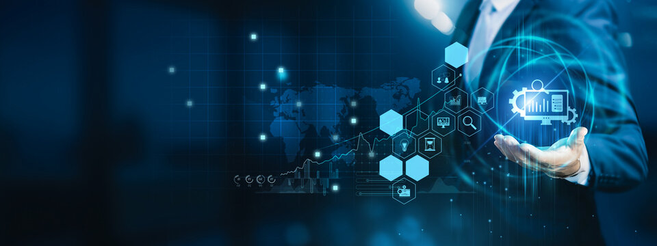 Digital analyst holding website metrics. Web analytics track user behavior, traffic, and performance to optimize online strategies.