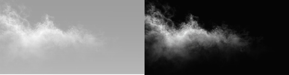 Fototapeta premium Diffuse gray smoke forms gentle layered trails with soft airy transparency and subtle fading glow. Light haze effect for cinematic overlays. Gray smoke PNG overlay effect cloud design