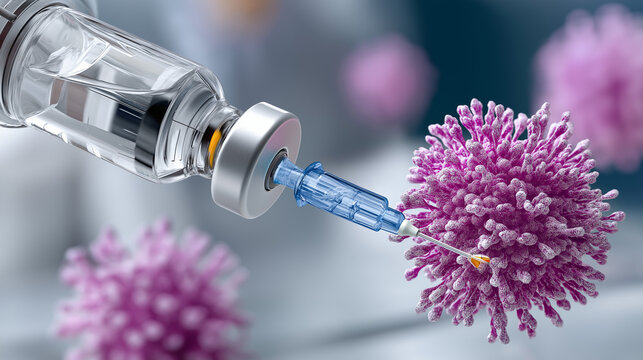 Faceless targeted personalized medicine injection on cancer cell model, laboratory visualization defocused background, immunotherapy CAR T-cell treatment innovative approach, with 