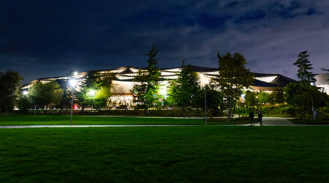 Google headquarters building illuminated Mountain View night