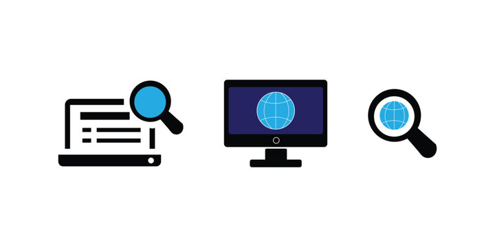 A set of internet search vector icons symbol searching magnifying glass