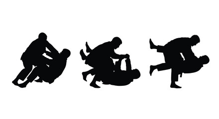 Three figures wrestling in dynamic poses a striking silhouette © MSTALYA