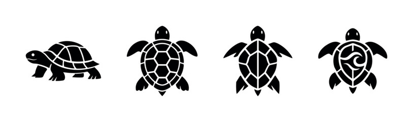 Obraz premium Turtle silhouettes set on white background, flat vector illustration