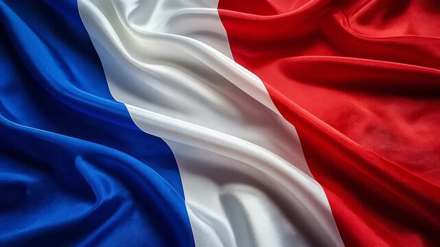 青白赤の三色が流れるフランス国旗の布地テクスチャ背景