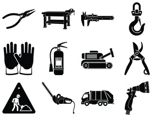 Fototapeta premium Industrial Tools and Safety Equipment Icons pliers
