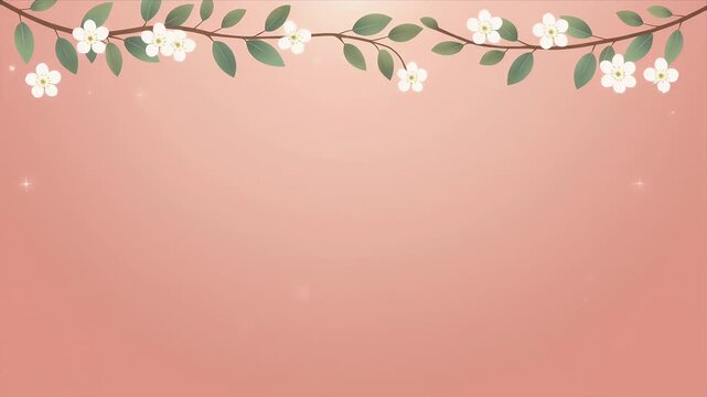 Soft peach background with floral branch and white flowers