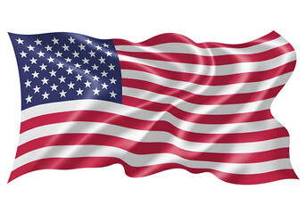 Fototapeta premium Waving American Flag of the United States, displaying vibrant red, white, and blue colors, a patriotic 3D render, isolated on transparent background.