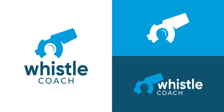 Creative simple whistle coach logo template. Whistle with human person people shape logo design vector illustration.