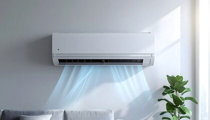 Functional white household air conditioning hardware creates a realistic shadow gradient during a quiet morning in a studio