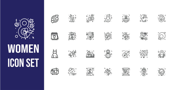 Set of women icons Editable Stroke icons. 